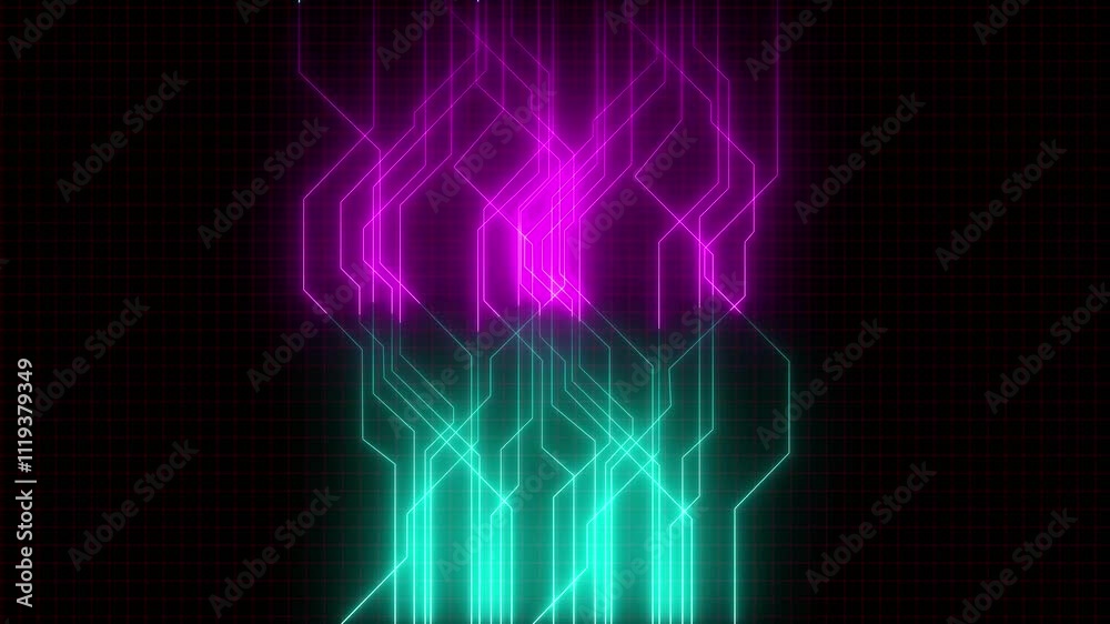 abstract technology background with neon blue lines seamless looping.