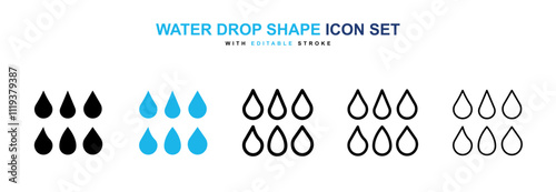 Water drop shape icon collection in black and blue colors