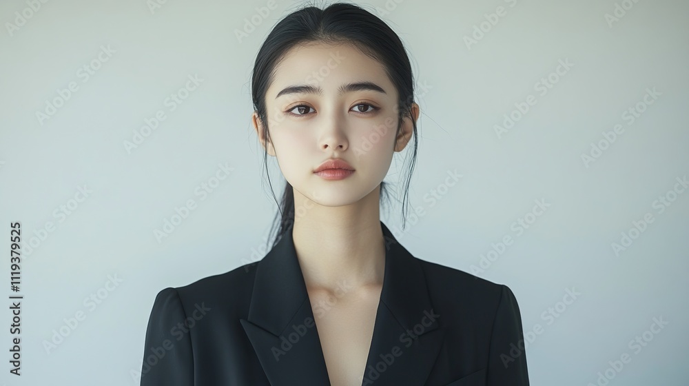 Confident young Japanese woman standing looking gracefully at camera Confident young Japanese woman standing looking gracefully at camera