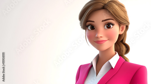 Portrait of a Smiling Cartoon Businesswoman  A Cheerful 3D Rendered Image of a Confident Young Female Professional