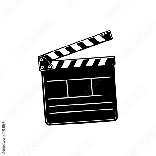 Movie clapperboard doodle icon. The board clap to start the video clip scene.