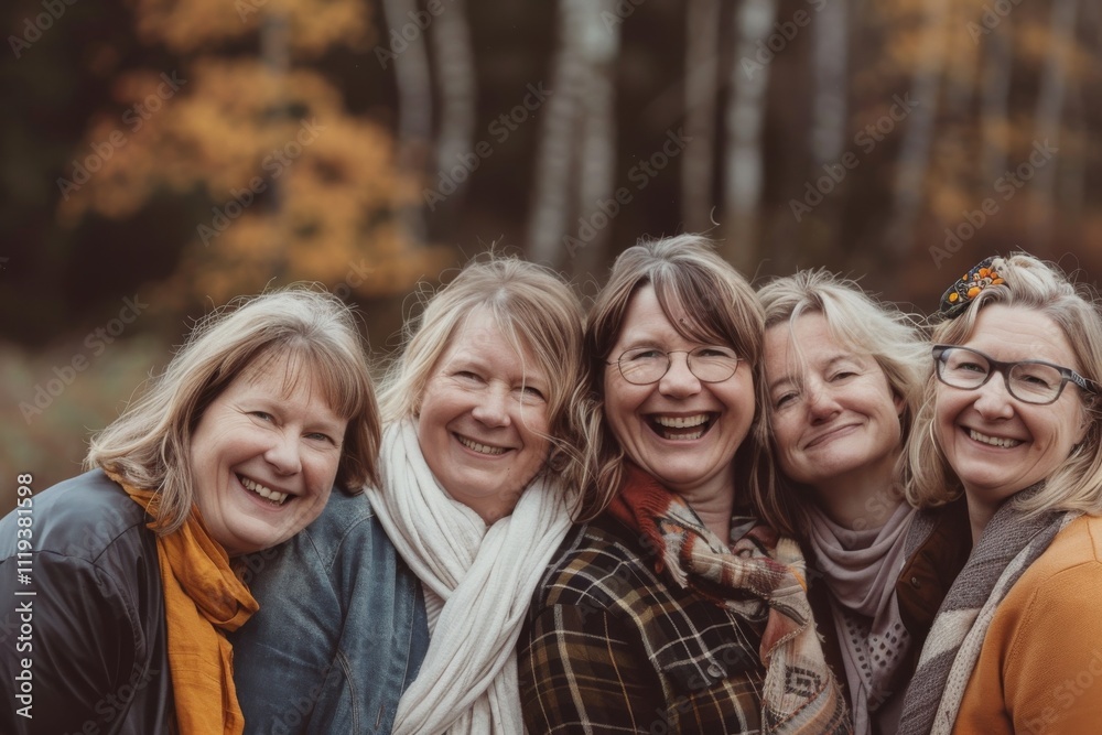 Portrait of happy senior women in autumn forest. Selective focus. Portrait of happy senior women in autumn forest. Selective focus.