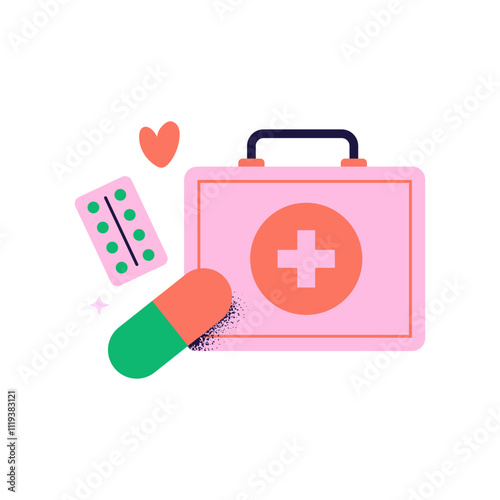 Donation of medicine. Kindness, charity, and volunteering work concept. Vector flat illustration isolated on a white background.