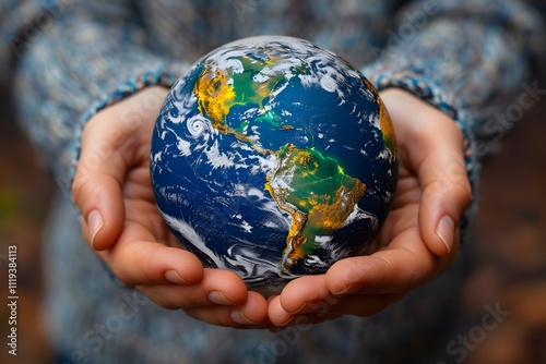 Hands Gently Holding Earth Globe - Environmental Conservation Concept for Educational and Ecological Themes photo