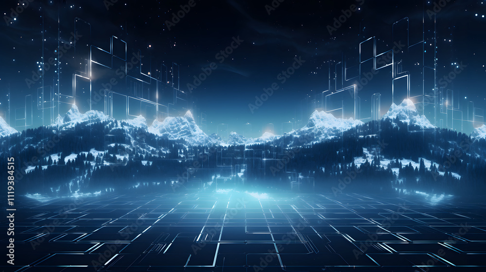 Obraz premium Cyber winter background, copy space for text
