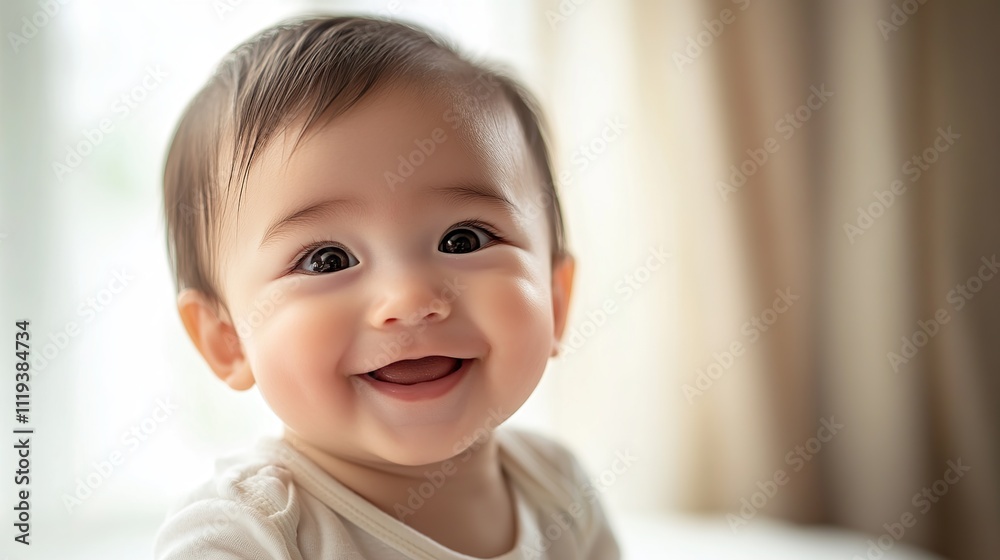 Cute and adorable baby boy sitting and smiling happily Cute and adorable baby boy sitting and smiling happily