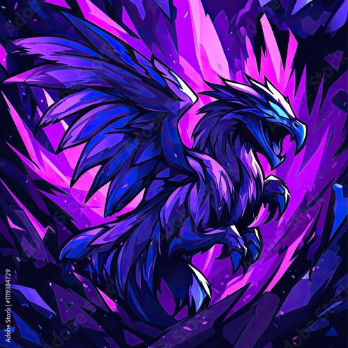 Majestic Gryphon Soaring Through Purple Crystal Caverns A Digital Fantasy Artwork photo