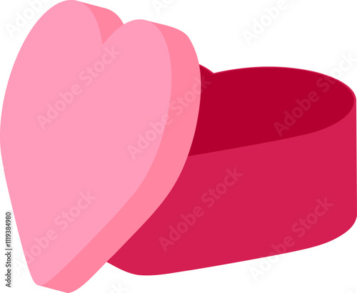 Opened  heart shaped gift box.
Heart shaped Valentine's Day gift box flat vector illustration.
Transparent background.
