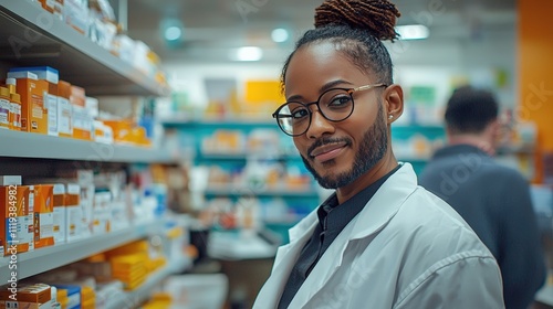 Pharmacist works in pharmacy smiling and thumbs up behind the counter