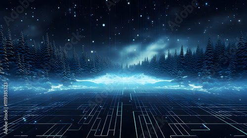 Cyber winter background, copy space for text