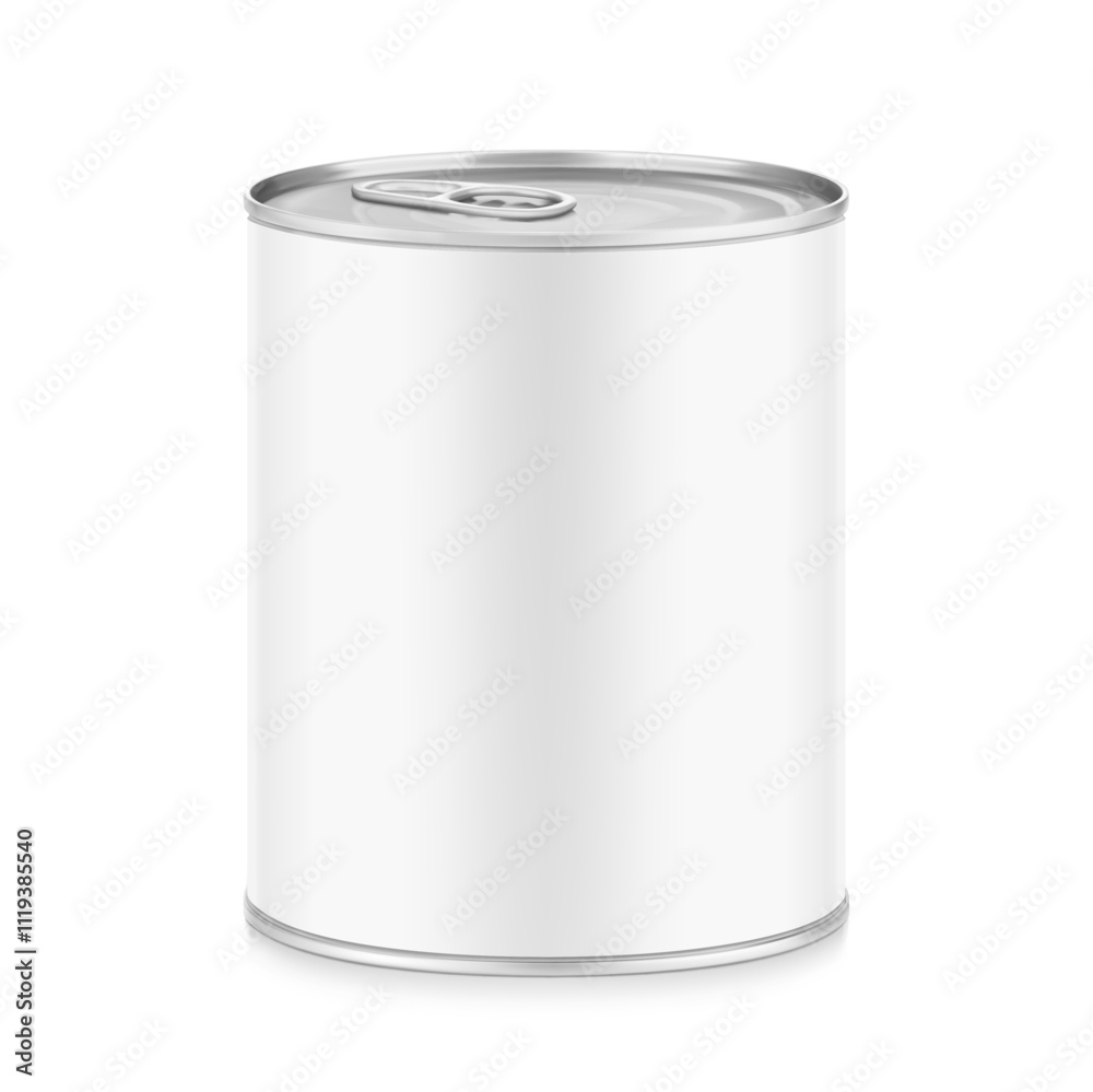 Hight realistic tin can with easy-open lid mockup. Vector illustration isolated on white background. Easy to use for presentation your product, idea, design. EPS10. Hight realistic tin can with easy-open lid mockup. Vector illustration isolated on white background. Easy to use for presentation your product, idea, design. EPS10.