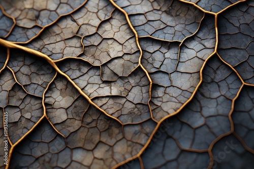 The intricate pattern of veins on a fallen leaf photo