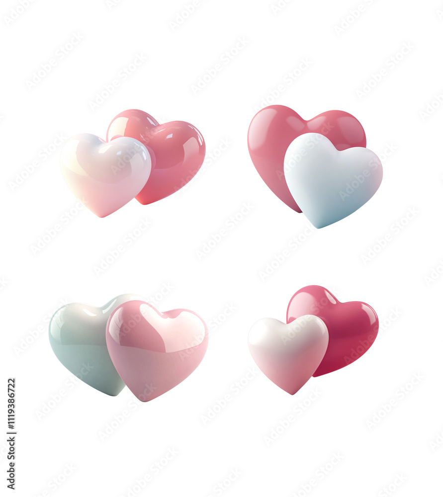 3D rendering of two hearts simple design white background