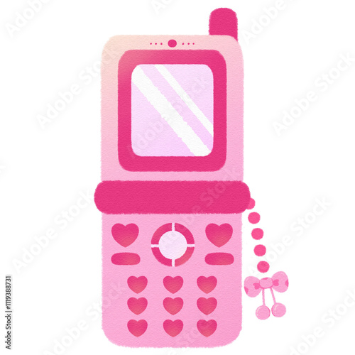 Vaporwave Pink Cell phone Retro style 90s 80s clipart isolated illustration hand drawn