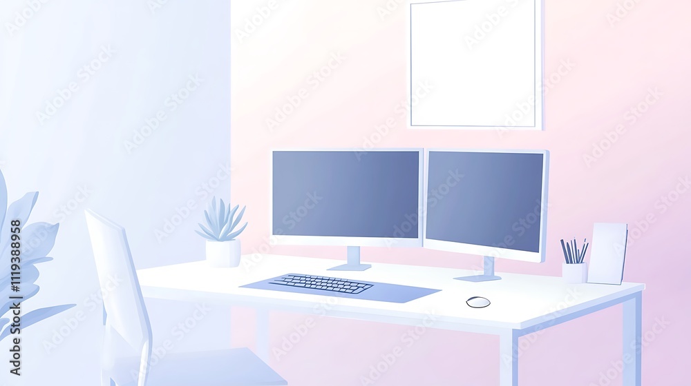 Fototapeta premium Modern Minimalist Home Office Workspace Setup Design