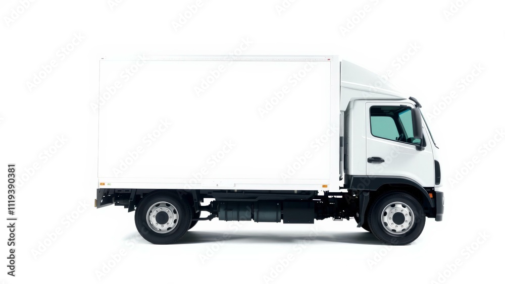 Modern White Delivery Truck Isolated on White Background - Ideal for Logistics, Transportation, and Advertising Modern White Delivery Truck Isolated on White Background - Ideal for Logistics, Transportation, and Advertising
