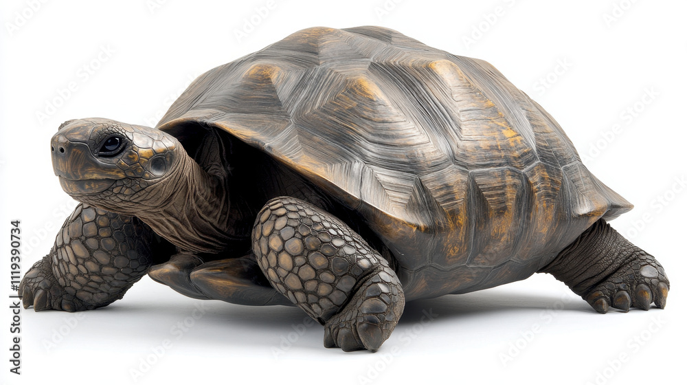 Obraz premium realistic sculpture of Galapagos giant tortoise, showcasing intricate details and textures. This artwork captures essence of this majestic creature beautifully