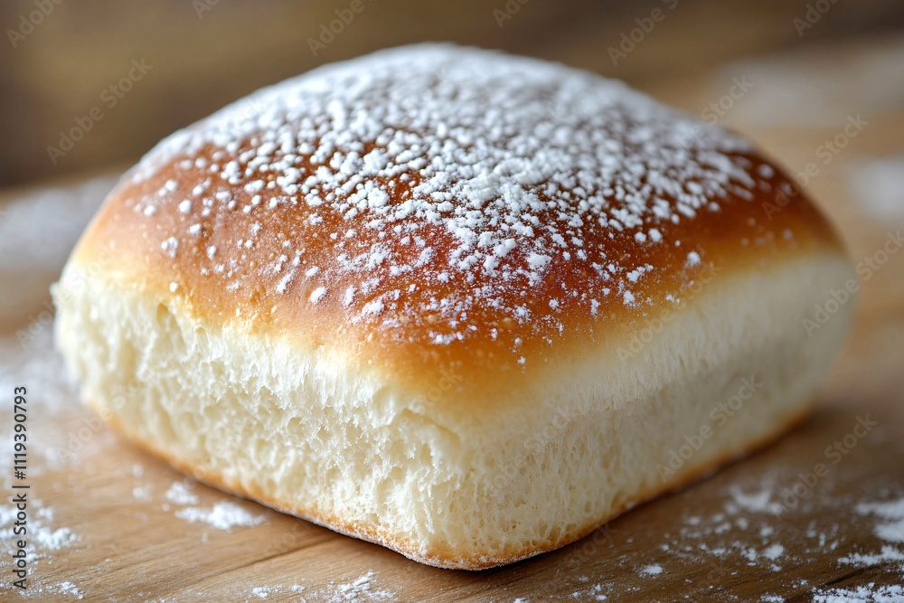 Freshly Baked Square Bread Dusting with Powdered Sugar