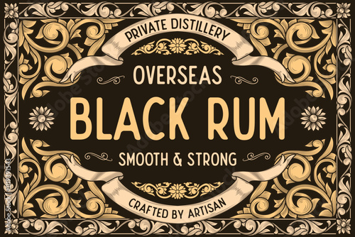 Black Rum - ornate vintage decorative label