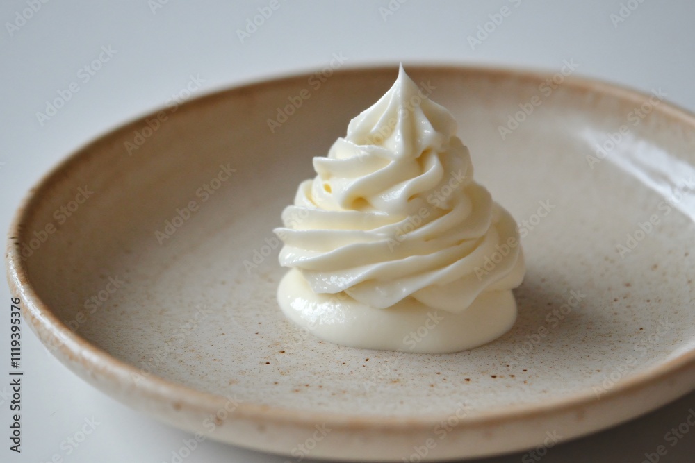 Creamy Whipped Topping Piped in a Swirl on a Minimalist Plate Creamy Whipped Topping Piped in a Swirl on a Minimalist Plate