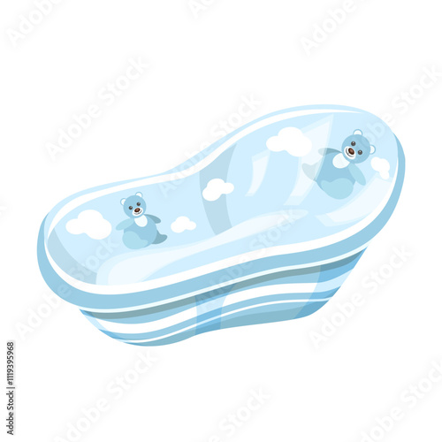 A bath for bathing a newborn baby in blue tones is a vector illustration for designs of children's goods.