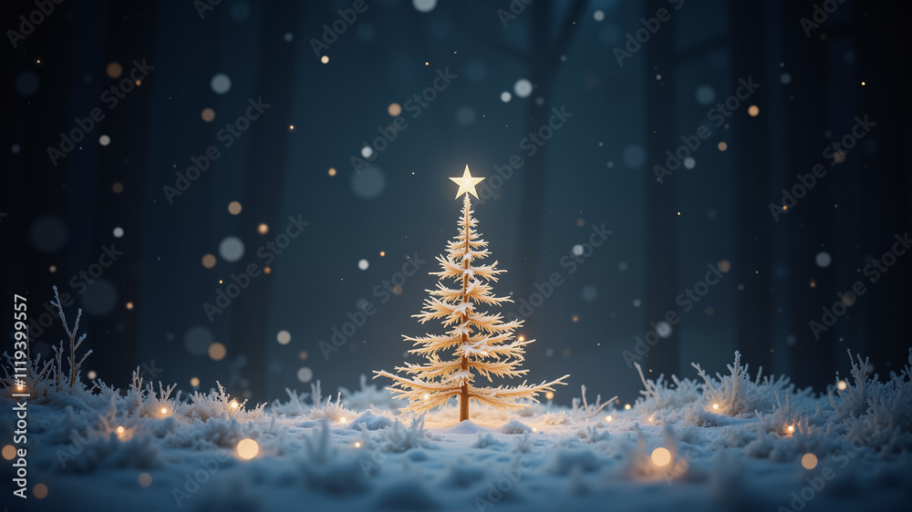 Obraz premium Christmas background, Christmas tree decorated with beautiful twinkling lights. AI generated.