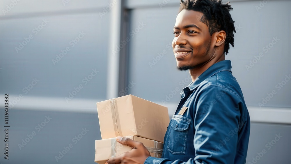 Happy Delivery Man with Boxes - Perfect for Logistics, Shipping, and E-commerce Marketing Happy Delivery Man with Boxes - Perfect for Logistics, Shipping, and E-commerce Marketing