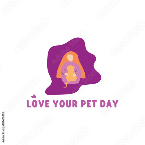 Woman hugging her dog, in celebration of National Pet Day, this design is for banner background logo and social media ads.