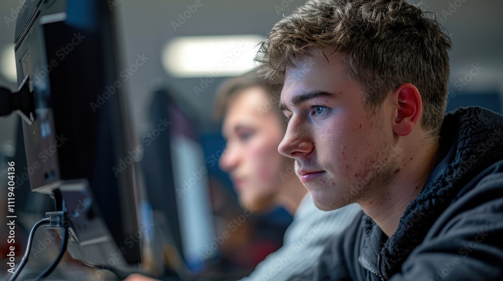 A close-up of an IT specialist guiding a trainee through setting up two-factor authentication, illustrating the importance of secure login practices as part of a company's cybersecurity education A close-up of an IT specialist guiding a trainee through setting up two-factor authentication, illustrating the importance of secure login practices as part of a company's cybersecurity education