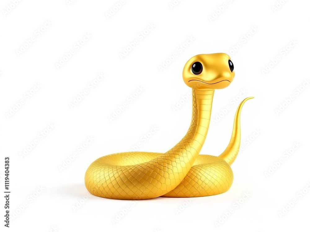 Fototapeta premium A gold colored snake with a black head is sitting on a white background