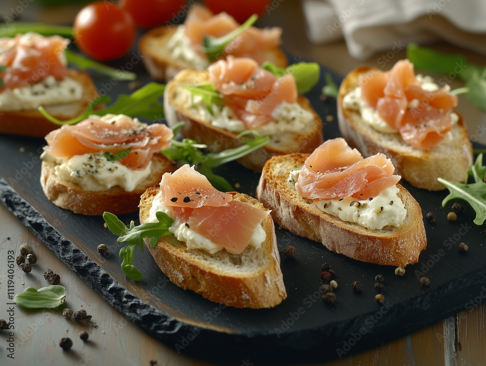 Gourmet Bruschetta Assortment on Rustic Wooden Board
Gourmet Bruschetta Assortment on Rustic Wooden Board