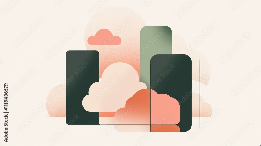 Abstract Geometric Cloud Shapes: Minimalist Digital Art Print Abstract Geometric Cloud Shapes: Minimalist Digital Art Print