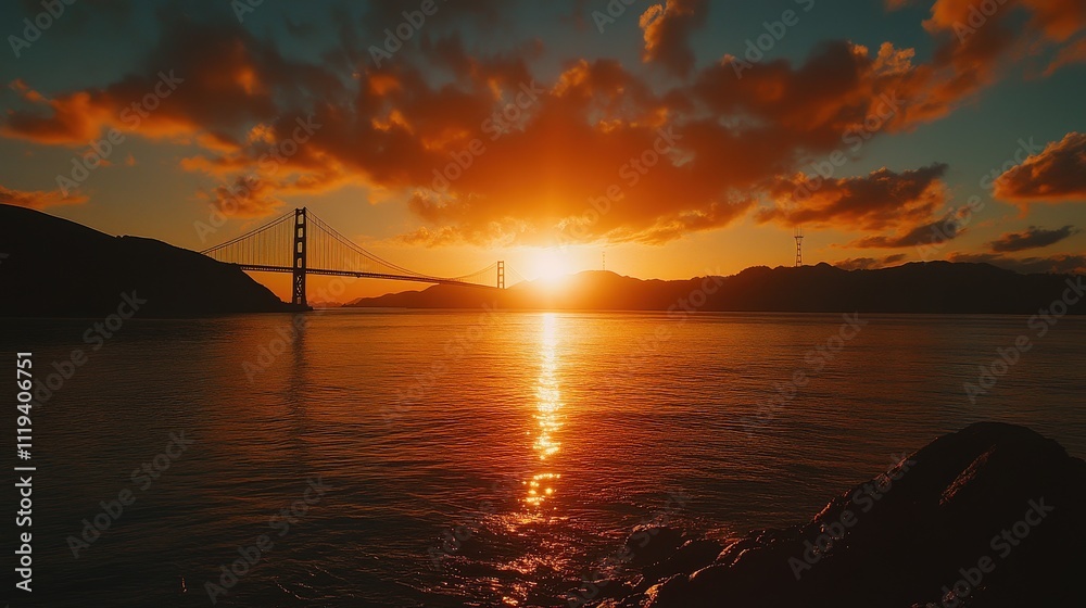Sunset at the iconic Golden Gate Bridge in San Francisco Sunset at the iconic Golden Gate Bridge in San Francisco