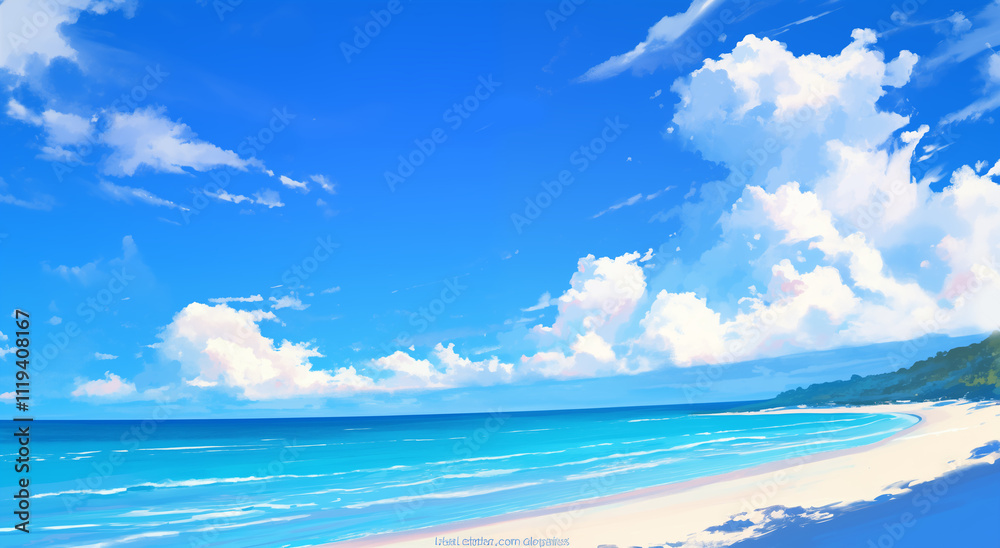 Fototapeta premium Beautiful seaside scenery illustration 