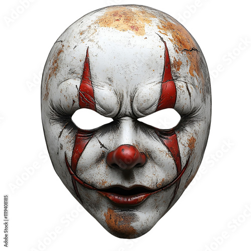 Front view of a horror clown mask isolated on a white transparent background