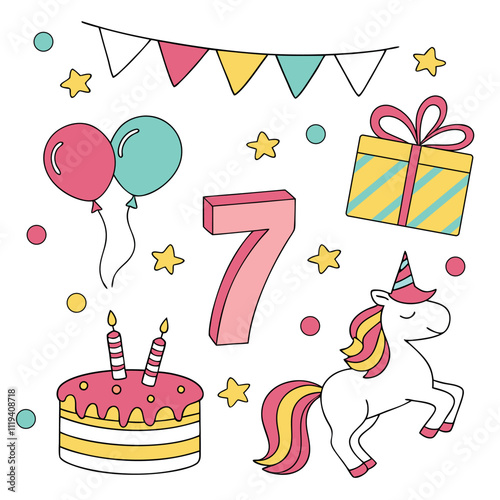 6 set birthday elements collection flat design