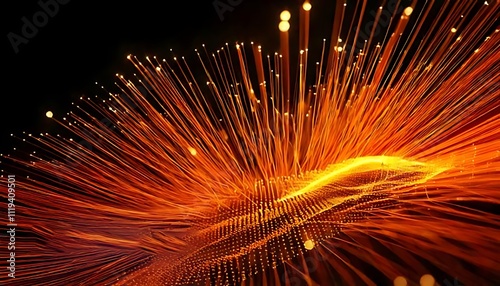 Abstract orange particles of optical fiber 3d illustration technology (1)