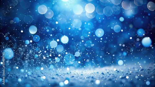 Abstract Blue Background with Snow, White Dots, Low Light Photography, Winter Texture