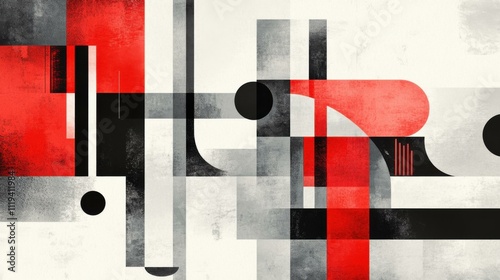 Abstract Geometric Art: Red and Black Shapes