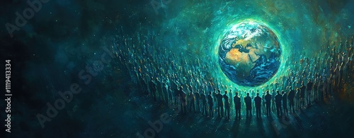Silhouette of people holding hands around a globe togetherness planet adult 
