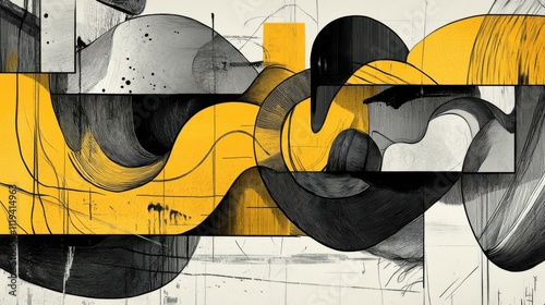 Abstract Geometric Shapes in Yellow and Black