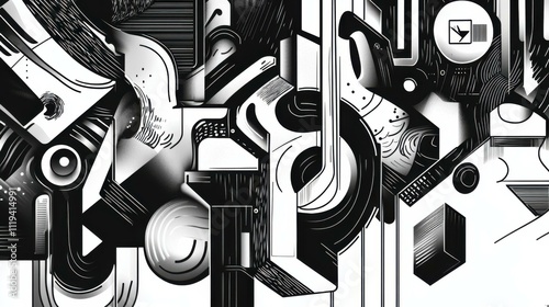 Abstract Geometric Shapes Black and White Graphic Design