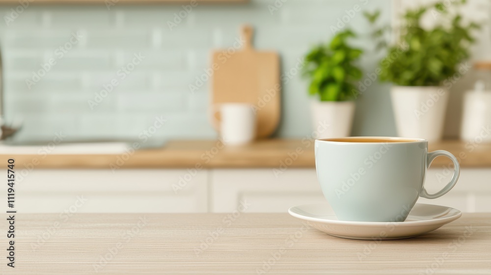 Human lifestyle and emotion in a simple kitchen with a cup of tea cozy environment inviting viewpoint Human lifestyle and emotion in a simple kitchen with a cup of tea cozy environment inviting viewpoint