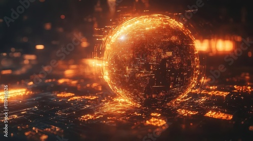 A symbolic glowing globe surrounded by digital currency icons, dramatic filminspired tones photo