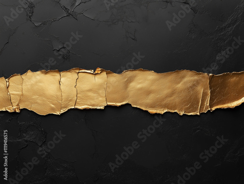 Luxurious torn paper design with gold strip and black backdrop  photo