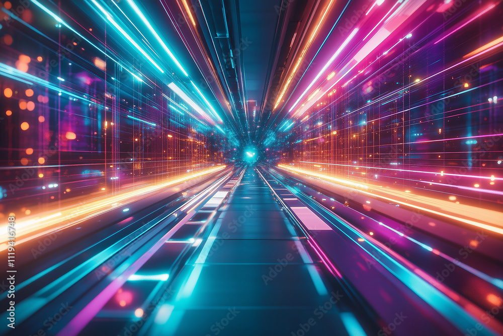Neon Light Tunnel Sci-Fi Background Neon Light Tunnel Sci-Fi Background