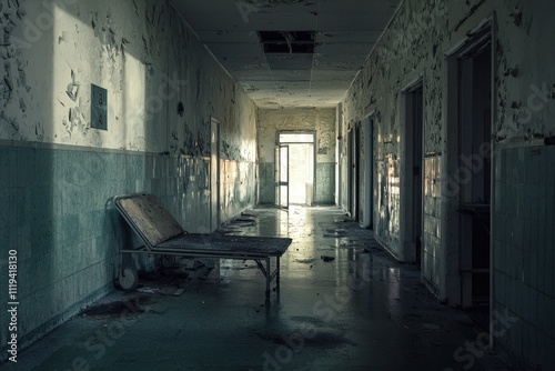 Abandoned hospital complex interior slung derelict forsaken outcast