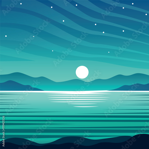 Tranquil Moonlit Lake Nightscape Design