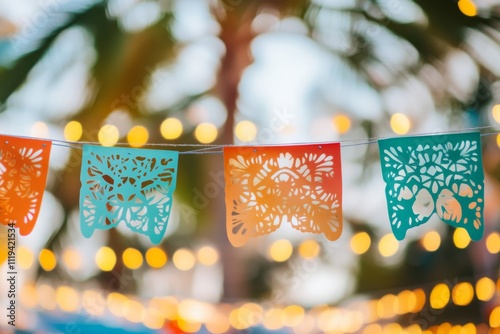 A bokeh photograph from a low angle showcases a bright and colorful star-shaped Christmas lantern parol. photo