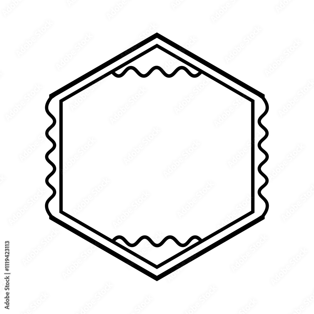 line hexagon frame with wave on frame line hexagon frame with wave on frame